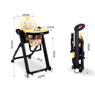 AS-4684 standard IVOLIA adjustable double tray eating babe feeding chair modern folding baby furniture