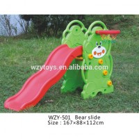 Bear indoor plastic kids slide with basketball ring